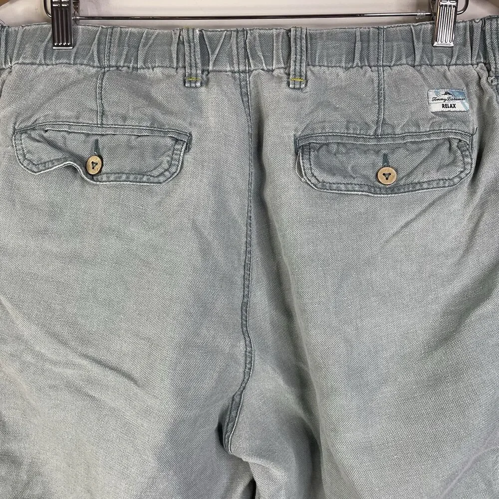 Tommy Bahama Relax Linen Blend Cargo Shorts Mens XXL Stretch Drawstring Green